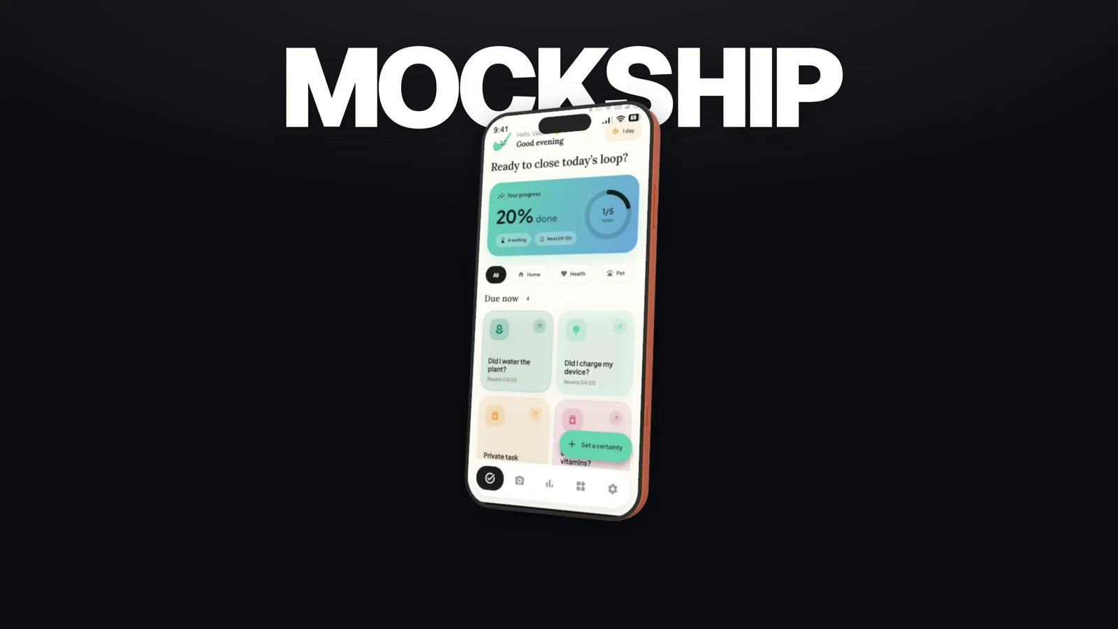 App interface presented on a dimensional phone mockup
